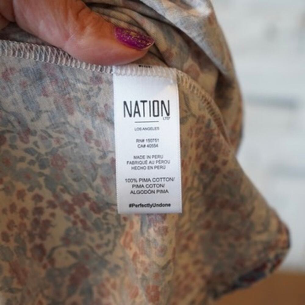 Nation LTD Celine Puff Sleeve Floral Cherry Blossom Pima Cotton Top Size XS - Picture 6 of 11